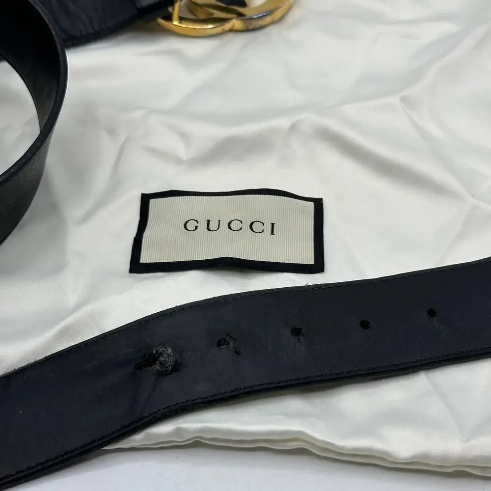 GUCCI GG Marmont Wide Leather Belt With Buckle Gold Sz 100 / 40